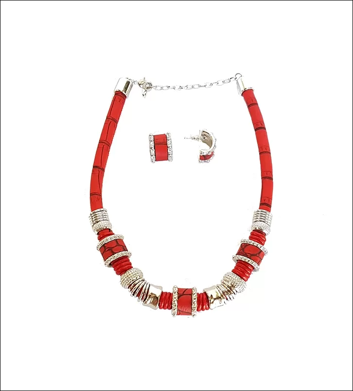 Red Necklace & Earrings Set - Image 2