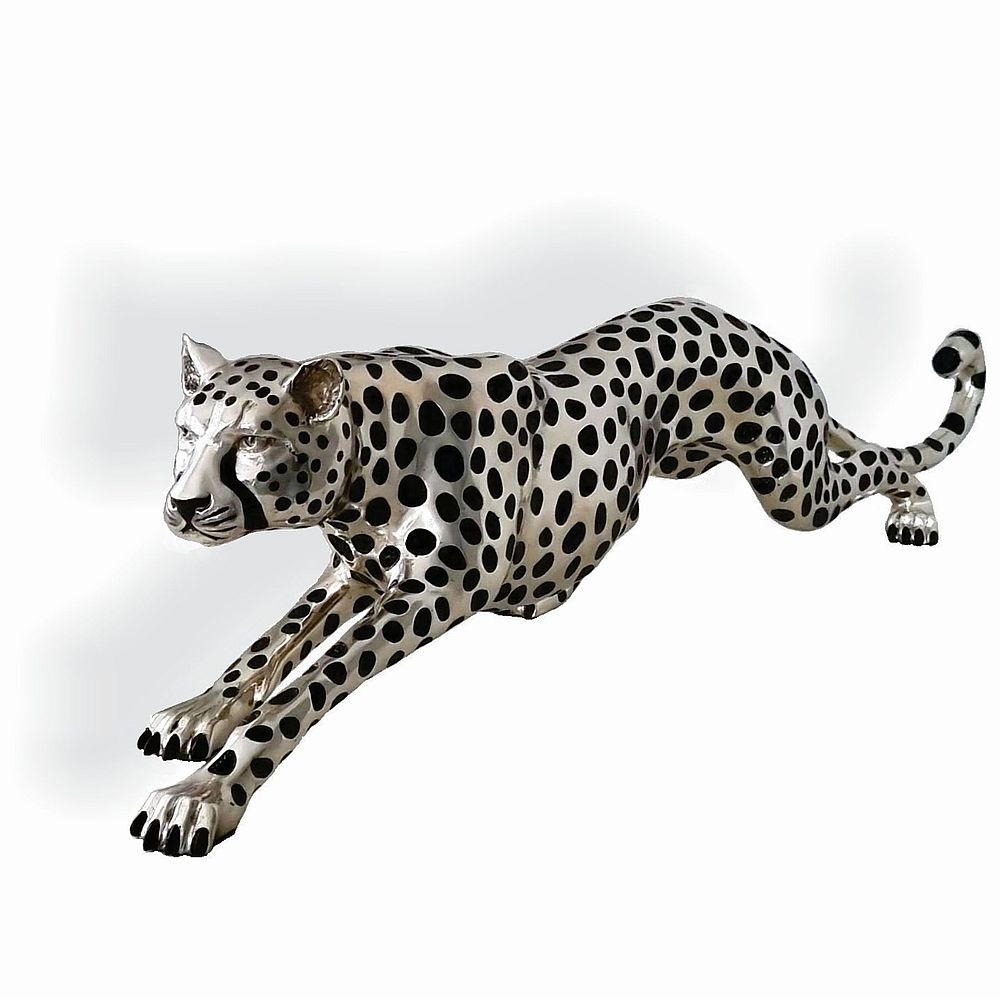 Cheetah Stalking sculpture silver and black