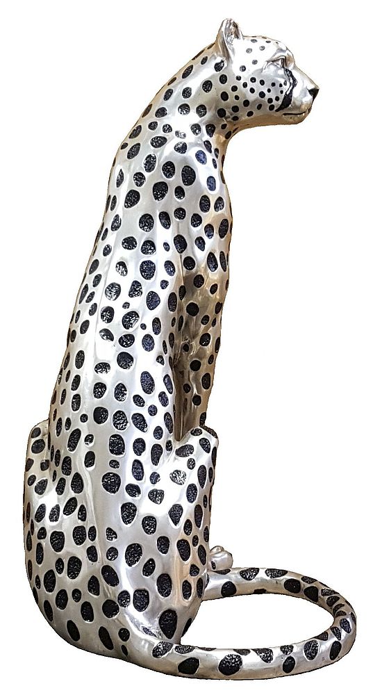 Cheetah Sitting silver & black sculpture (Life-size) - Image 6